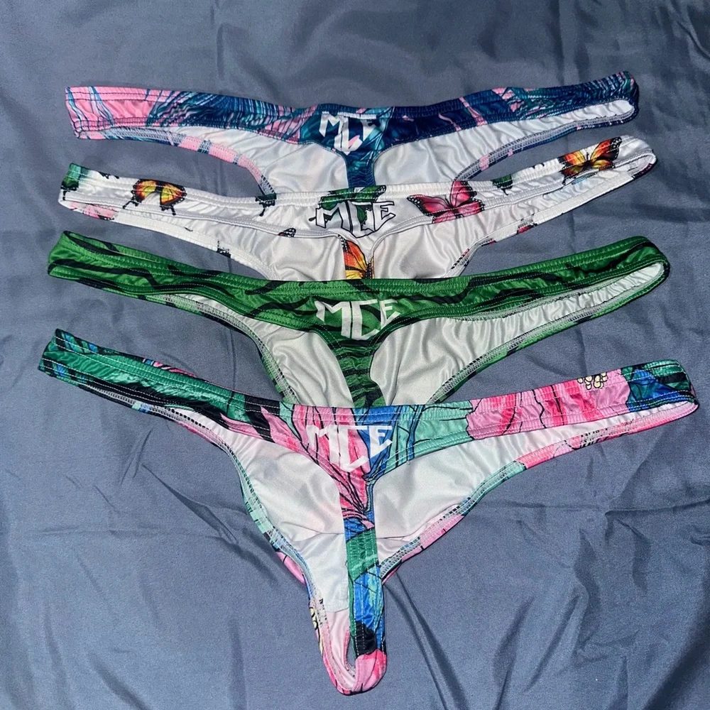 Men's Floral & Butterfly Print Thong - Green, White, Blue, Pink Options
